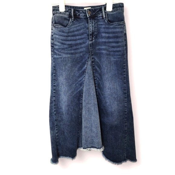 NWOT Nordstrom Wash Lab Denim Maxi Skirt with Asymmetrical Frayed Hem, 28 - Picture 1 of 4